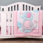 Product: Brandream Pink Gray Elephant Crib Bedding Sets for Baby Girls | Nursery Set with Exotic Floral Design, 6 Pieces