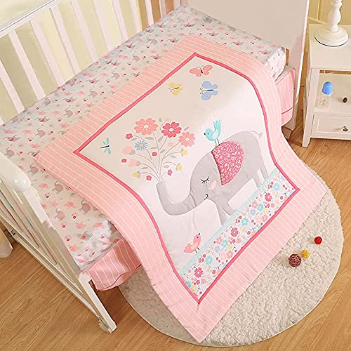 Product: Brandream Pink Jungle Animals Baby Crib Bedding Set for Girls Elephant Nursery Bedding Set 3 Piece | Quilt, Fitted Sheet, Crib Skirt Included with Garden Birds Floral Design