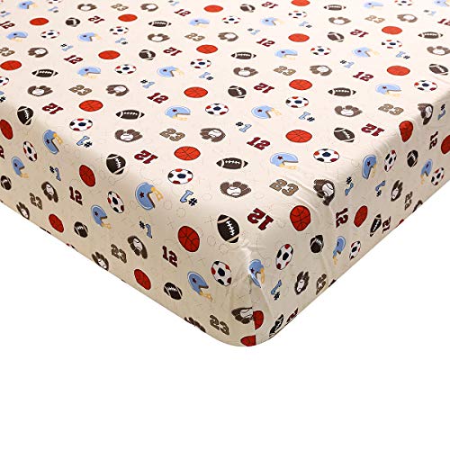 Sports Nursery Crib Bedding Set for Boys, Brown Blue Baseball Basketball Soccer Baby Boy Cot Bedding, 37 x 47 in 3 Product: Brown Sports Nursery Crib Bedding Set for Boys Baseball Basketball Ruby Baby Boy Cot Bedding Set