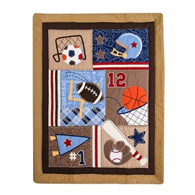 Sports Nursery Crib Bedding Set for Boys, Brown Blue Baseball Basketball Soccer Baby Boy Cot Bedding, 37 x 47 in 11 Product: Brown Sports Nursery Crib Bedding Set for Boys Baseball Basketball Ruby Baby Boy Cot Bedding Set