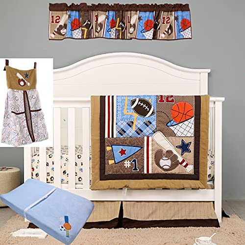 Brown Sports Nursery Crib Bedding Set for Boys Baseball Basketball Ruby Baby Boy Cot Bedding Set - Crib Bedding Sets Product: Brown Sports Nursery Crib Bedding Set for Boys Baseball Basketball Ruby Baby Boy Cot Bedding Set