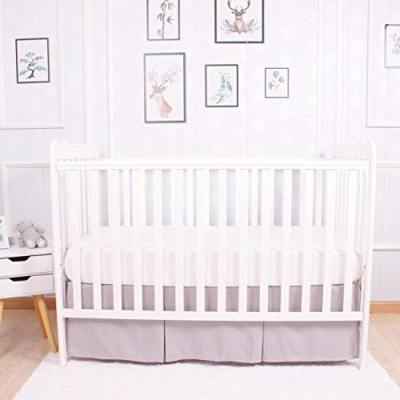 Product: CaSaJa Original Crib Sheet and Skirt Set for Baby Boy Girl, Breathable Soft Nursery Crib Bedding Set Standard, 14” Drop Pleated Bedskirt Lt Gray, 9” Deep Pocket Fitted Mattress Bed Sheet White