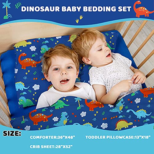 Dinosaur Crib Bedding Set, Blue Green Toddler Quilt, Fitted Sheet, Pillowcase, 3 Piece Nursery Set 20.5cm 2 Product: Cloele Crib Bedding Set for Boys - Microfiber 3 Piece Dinosaur Baby Bedding Set Soft Comforter Bed Set Includes Toddler Pillowcase Crib Sheet Baby Quilt - Nursery Bedding Set for Boys and Girls