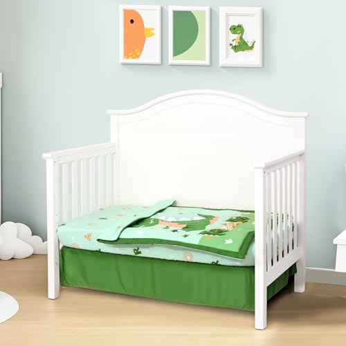 Dinosaur Crib Bedding Set for Boys, Green Nursery Comforter, 4 Piece Crib Sheet Collection, 52x28in 4 Product: Cloele Crib Bedding Set for Boys,4 Piece Dinosaur Baby Bedding Set,Standard Size Toddler Nursery Bedding Includes Comforter,Crib Skirt,Fitted Sheet&Pillowcase,Soft Dinosaur Blanket-Green