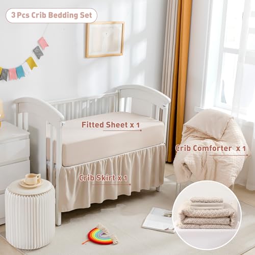 Beige Jacquard Tufted Geometric Crib Bedding Set, Modern Nursery Quilt Sheet Skirt, 3 Piece 3pc Set 3pc 2 Product: Cokouchyi 3 Piece Bedding Set for Boy Girls, Jacquard Tufted Geometric Crib Set, Includes Skirt, Blanket and Sheet, Baby Bedding, Beige