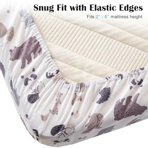 Woodland Animal Crib Bedding Set, 4 Piece Comforter 2 Fitted Sheets Crib Skirt, Bear Raccoon Squirrel, 35x45in 4 Product: Crib Bedding Set 4 Pieces – Includes Comforter, 2 Fitted Sheets for Easy Changing, Crib Skirt – Soft, Breathable, Machine Washable – Fits Standard Crib Mattress – Baby Nursery Set for Boys & Girls