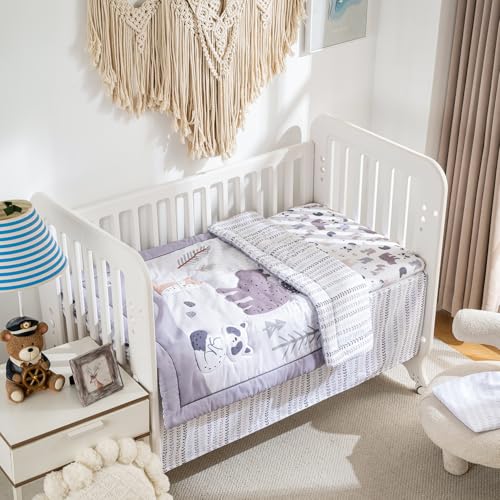 Woodland Animal Crib Bedding Set, 4 Piece Comforter 2 Fitted Sheets Crib Skirt, Bear Raccoon Squirrel, 35x45in 6 Product: Crib Bedding Set 4 Pieces – Includes Comforter, 2 Fitted Sheets for Easy Changing, Crib Skirt – Soft, Breathable, Machine Washable – Fits Standard Crib Mattress – Baby Nursery Set for Boys & Girls