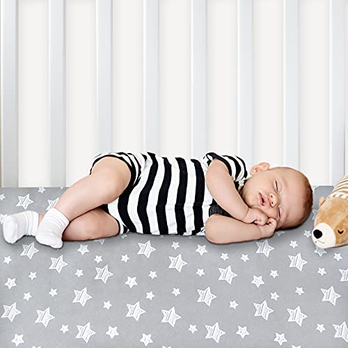 Product: Crib Sheets for Boys or Girls 2 Pack, Fitted Crib Sheet for Standard Size Crib and Toddler Mattresses, Soft and Breathable Material, Grey & White