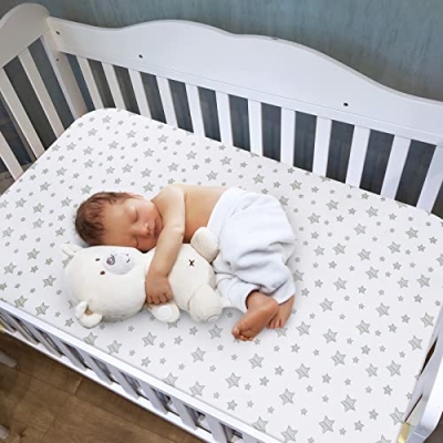 Product: Crib Sheets for Boys or Girls 2 Pack, Fitted Crib Sheet for Standard Size Crib and Toddler Mattresses, Soft and Breathable Material, Grey & White