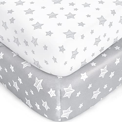 Product: Crib Sheets for Boys or Girls 2 Pack, Fitted Crib Sheet for Standard Size Crib and Toddler Mattresses, Soft and Breathable Material, Grey & White