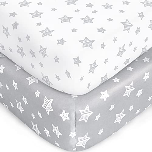 Product: Crib Sheets for Boys or Girls 2 Pack, Fitted Crib Sheet for Standard Size Crib and Toddler Mattresses, Soft and Breathable Material, Grey & White
