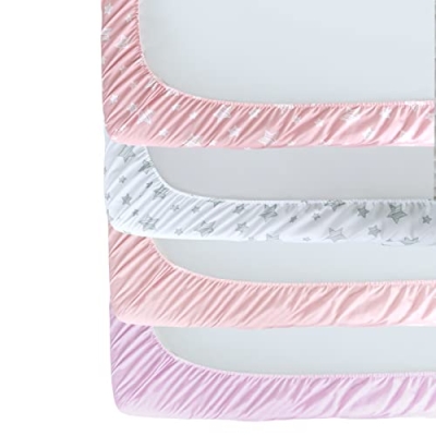 Baby Crib Sheet Set, 4 Pack Fitted Sheets, Soft Pink Blush Prints, Standard Crib Mattress 52 x 28 x 8 in. 11 Product: Crib Sheets for Girls 4 Pack, Fitted Crib Sheets for Standard Size Crib and Toddler Mattresses, Soft and Breathable Baby Gift Girl Set, Pink