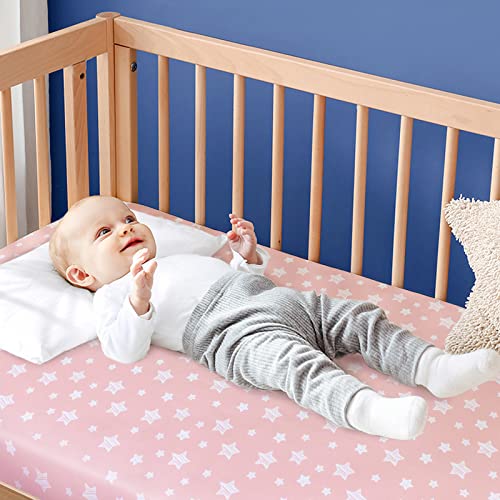 Baby Crib Sheet Set, 4 Pack Fitted Sheets, Soft Pink Blush Prints, Standard Crib Mattress 52 x 28 x 8 in. 1 Product: Crib Sheets for Girls 4 Pack, Fitted Crib Sheets for Standard Size Crib and Toddler Mattresses, Soft and Breathable Baby Gift Girl Set, Pink