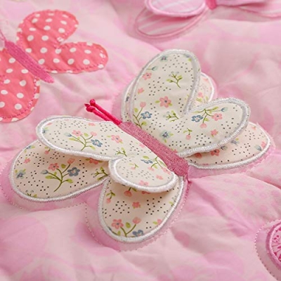 Product: CribMATE 8 PCs Cotton Pink Embroidery Butterfly Nursery Crib Bedding Set Heavy Duty Cotton Themed Baby Girl Cot Bedding Set Quilt Fitted Sheet Skirt Diaper Storage Bag Window Valance 3, 28 X 52