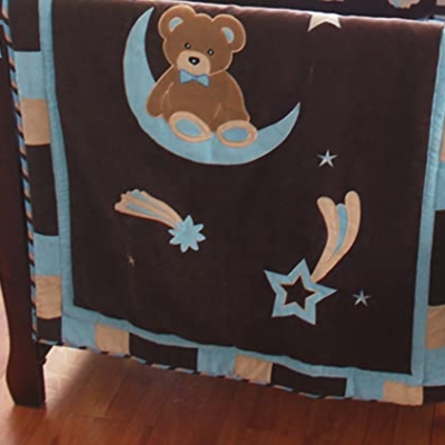Product: CribMATE Brown Blue Teddy Bear Nursery Crib Bedding Set Star Moon Themed Baby Boy Cot Set