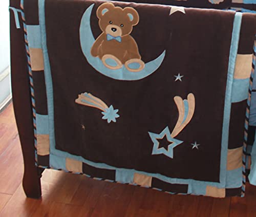 CribMATE Brown Blue Teddy Bear Nursery Crib Bedding Set Star Moon Themed Baby Boy Cot Set - Crib Bedding Sets Product: CribMATE Brown Blue Teddy Bear Nursery Crib Bedding Set Star Moon Themed Baby Boy Cot Set