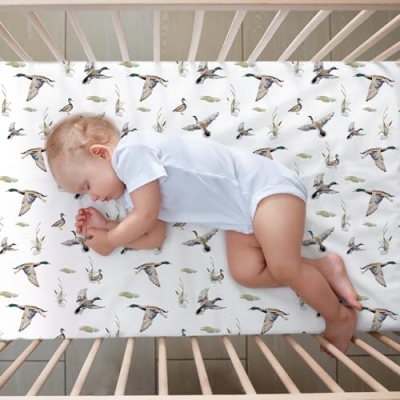 Mallard Duck Crib Bedding Set, Green Nursery Comforter Fitted Sheet Crib Skirt, 3 Piece Baby Bedding 114 x 91 cm 11 Product: CroBlissful 3 Pieces Mallard Duck Nursery Crib Bedding Set for Girls Boys Mallard Duck Baby Standard Size Bedding Sets with Comforter Fitted Sheet Crib Skirt