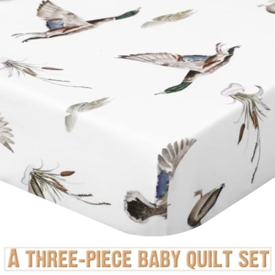 Mallard Duck Crib Bedding Set, Green Nursery Comforter Fitted Sheet Crib Skirt, 3 Piece Baby Bedding 114 x 91 cm 10 Product: CroBlissful 3 Pieces Mallard Duck Nursery Crib Bedding Set for Girls Boys Mallard Duck Baby Standard Size Bedding Sets with Comforter Fitted Sheet Crib Skirt