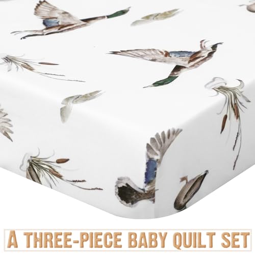 Mallard Duck Crib Bedding Set, Green Nursery Comforter Fitted Sheet Crib Skirt, 3 Piece Baby Bedding 114 x 91 cm 3 Product: CroBlissful 3 Pieces Mallard Duck Nursery Crib Bedding Set for Girls Boys Mallard Duck Baby Standard Size Bedding Sets with Comforter Fitted Sheet Crib Skirt
