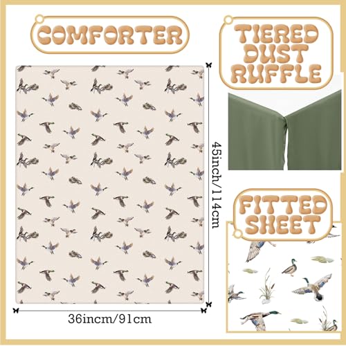 Mallard Duck Crib Bedding Set, Green Nursery Comforter Fitted Sheet Crib Skirt, 3 Piece Baby Bedding 114 x 91 cm 1 Product: CroBlissful 3 Pieces Mallard Duck Nursery Crib Bedding Set for Girls Boys Mallard Duck Baby Standard Size Bedding Sets with Comforter Fitted Sheet Crib Skirt