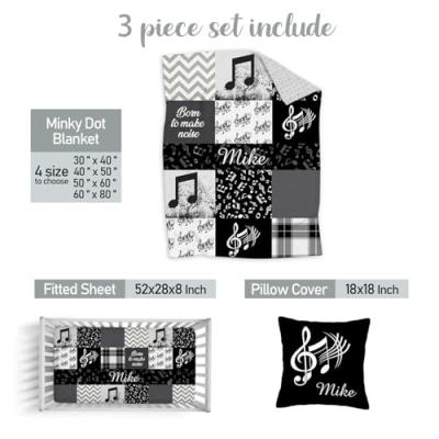 Custom Personalized Baby Crib Bedding Set for Boys, Minky Blanket Fitted Crib Sheet Pillowcase, 3 Piece Set 20.5cm 10 Product: Custom Baby Crib Bedding Set for Boys – 3-Piece Personalized Name Set with Minky Blanket, Fitted Crib Sheet & Pillowcase – Soft Music Nursery Bedding, Ideal for Newborns, Toddlers & Baby Gifts