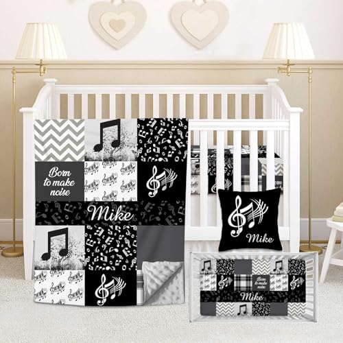 Custom Baby Crib Bedding Set for Boys – 3-Piece Personalized Name Set with Minky Blanket, Fitted Crib Sheet & Pillowcase – Soft Music Nursery Bedding, Ideal for Newborns, Toddlers & Baby Gifts - Crib Bedding Sets Product: Custom Baby Crib Bedding Set for Boys – 3-Piece Personalized Name Set with Minky Blanket, Fitted Crib Sheet & Pillowcase – Soft Music Nursery Bedding, Ideal for Newborns, Toddlers & Baby Gifts