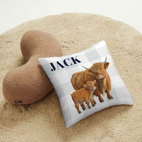 Product: Custom Highland Cow Blue Baby Crib Bedding Set for Boys – Personalized 3-Piece Nursery Set with Name, Minky Dot Blanket, Fitted Crib Sheet & Pillowcase for Newborns, Toddlers, Infant