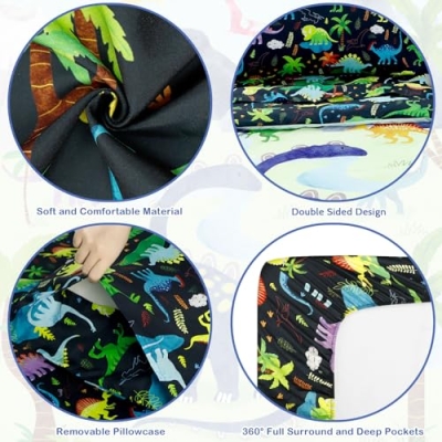 Product: DAYEEBALL 4 Piece Toddler Bedding Set, Ultra Soft and Breathable Cartoon Dinosaur Toddler Comforter Sets for Boys Includes Quilted Comforter, Fitted Sheet, Flat Sheet and Pillowcase