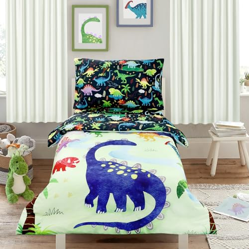 Product: DAYEEBALL 4 Piece Toddler Bedding Set, Ultra Soft and Breathable Cartoon Dinosaur Toddler Comforter Sets for Boys Includes Quilted Comforter, Fitted Sheet, Flat Sheet and Pillowcase
