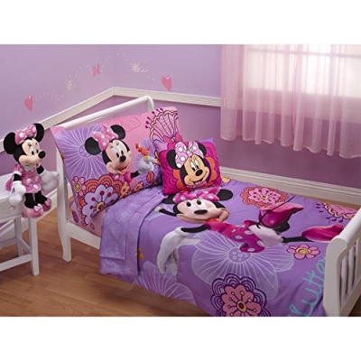Product: Disney 4 Piece Minnie's Fluttery Friends Toddler Bedding Set, Lavender