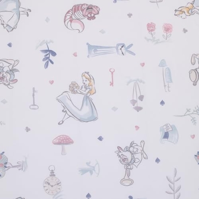 Product: Disney Alice in Wonderland Blue, Pink, and White 4-Piece Nursery Set – Fitted Crib Sheet, Photo Op Sheet, Plush Sherpa Blanket & Milestone Blanket