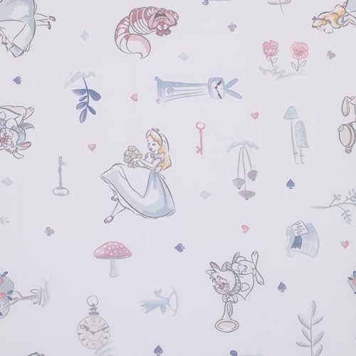 Product: Disney Alice in Wonderland Blue, Pink, and White 4-Piece Nursery Set – Fitted Crib Sheet, Photo Op Sheet, Plush Sherpa Blanket & Milestone Blanket