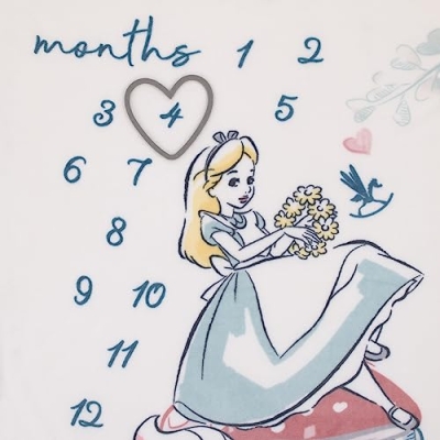 Product: Disney Alice in Wonderland Blue, Pink, and White 4-Piece Nursery Set – Fitted Crib Sheet, Photo Op Sheet, Plush Sherpa Blanket & Milestone Blanket