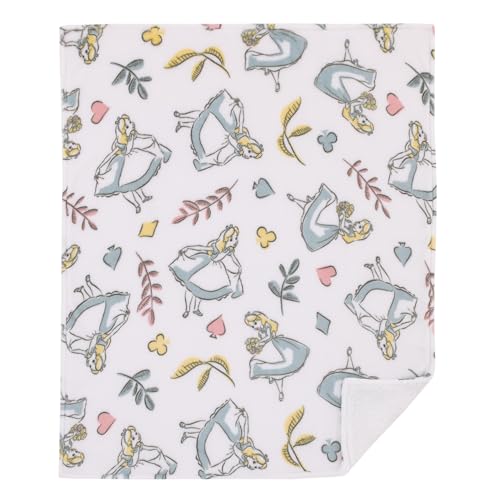 Product: Disney Alice in Wonderland Blue, Pink, and White 4-Piece Nursery Set – Fitted Crib Sheet, Photo Op Sheet, Plush Sherpa Blanket & Milestone Blanket