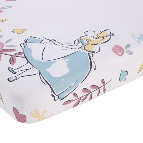 Product: Disney Alice in Wonderland Blue, Pink, and White 4-Piece Nursery Set – Fitted Crib Sheet, Photo Op Sheet, Plush Sherpa Blanket & Milestone Blanket