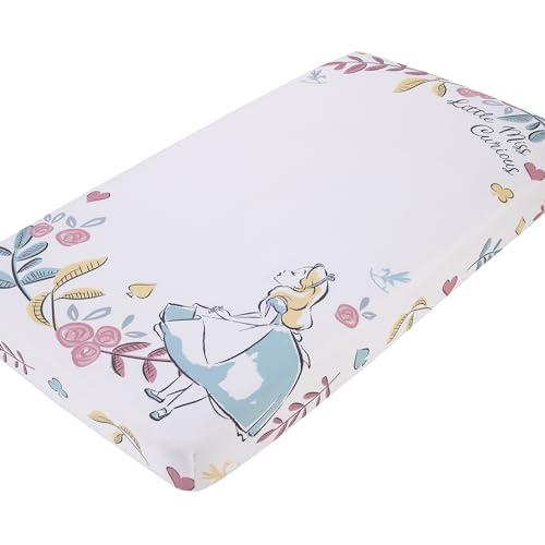 Product: Disney Alice in Wonderland Blue, Pink, and White 4-Piece Nursery Set – Fitted Crib Sheet, Photo Op Sheet, Plush Sherpa Blanket & Milestone Blanket