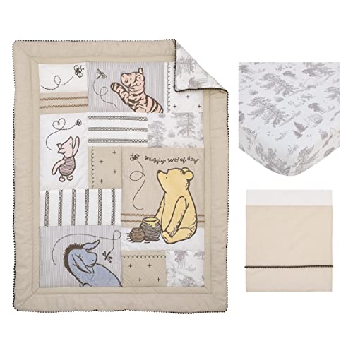 Product: Disney Classic Pooh Hunny Fun with Piglet and Eeyore The Hundred Acre Woods Taupe 3 Piece Nursery Crib Bedding Set - Comforter, 100% Cotton Fitted Crib Sheet, and Crib Skirt