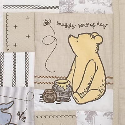 Product: Disney Classic Pooh Hunny Fun with Piglet and Eeyore The Hundred Acre Woods Taupe 3 Piece Nursery Crib Bedding Set - Comforter, 100% Cotton Fitted Crib Sheet, and Crib Skirt