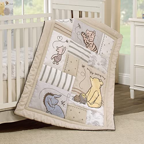 Product: Disney Classic Pooh Hunny Fun with Piglet and Eeyore The Hundred Acre Woods Taupe 3 Piece Nursery Crib Bedding Set - Comforter, 100% Cotton Fitted Crib Sheet, and Crib Skirt