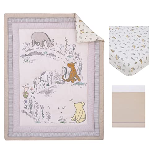 Product: Disney Classic Pooh Naturally Friends Ivory and Taupe Piglet, Eeyore, and Tigger 3 Piece Nursery Crib Bedding Set - Comforter, 100% Cotton Fitted Crib Sheet, and Crib Skirt