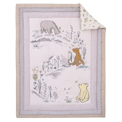 Product: Disney Classic Pooh Naturally Friends Ivory and Taupe Piglet, Eeyore, and Tigger 3 Piece Nursery Crib Bedding Set - Comforter, 100% Cotton Fitted Crib Sheet, and Crib Skirt