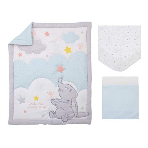 Product: Disney Dumbo - Shine Bright Little Star Aqua, Grey, Yellow & Orange 3Piece Nursery Crib Bedding Set - Comforter, Fitted Crib Sheet, Dust Ruffle, Aqua, Grey, Yellow, Orange
