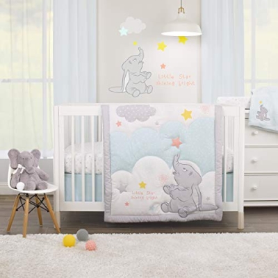 Product: Disney Dumbo - Shine Bright Little Star Aqua, Grey, Yellow & Orange 3Piece Nursery Crib Bedding Set - Comforter, Fitted Crib Sheet, Dust Ruffle, Aqua, Grey, Yellow, Orange