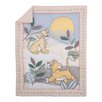 Product: Disney Lion King Leader of The Pack Grey, Sage, Ivory and Yellow 3 Piece Nursery Crib Bedding Set - Comforter, Fitted Crib Sheet, and Crib Skirt