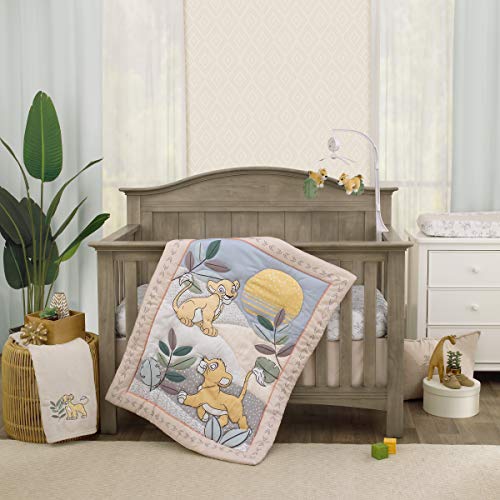 Product: Disney Lion King Leader of The Pack Grey, Sage, Ivory and Yellow 3 Piece Nursery Crib Bedding Set - Comforter, Fitted Crib Sheet, and Crib Skirt