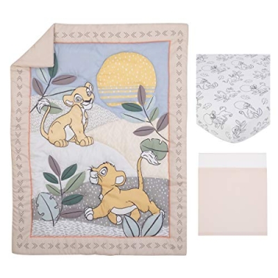 Product: Disney Lion King Leader of The Pack Grey, Sage, Ivory and Yellow 3 Piece Nursery Crib Bedding Set - Comforter, Fitted Crib Sheet, and Crib Skirt