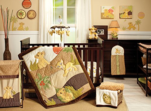 Disney Lion King Simba's Wild Adventure 7 Piece Nursery Crib Bedding Set, Appliqued Comforter, Sage, Orange, Brown, Ivory - Crib Bedding Sets Product: Disney Lion King Simba's Wild Adventure 7 Piece Nursery Crib Bedding Set, Appliqued Comforter, Sage, Orange, Brown, Ivory