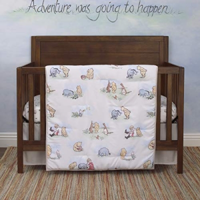 Product: Disney Winnie The Pooh Classic Pooh Ivory, Blue, Sage, Tan Storybook 6 Piece Nursery Crib Bedding Set - Comforter, 2 Fitted Crib Sheets, Dust Ruffle, Baby Blanket, Changing Pad Cover