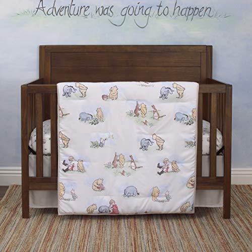 Product: Disney Winnie The Pooh Classic Pooh Ivory, Blue, Sage, Tan Storybook 6 Piece Nursery Crib Bedding Set - Comforter, 2 Fitted Crib Sheets, Dust Ruffle, Baby Blanket, Changing Pad Cover