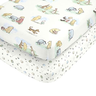 Product: Disney Winnie The Pooh Classic Pooh Ivory, Blue, Sage, Tan Storybook 6 Piece Nursery Crib Bedding Set - Comforter, 2 Fitted Crib Sheets, Dust Ruffle, Baby Blanket, Changing Pad Cover
